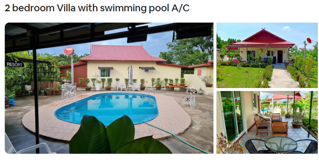 2 double bedroom pool villa in UfdonThani per day per week monthly
Private parking and garden